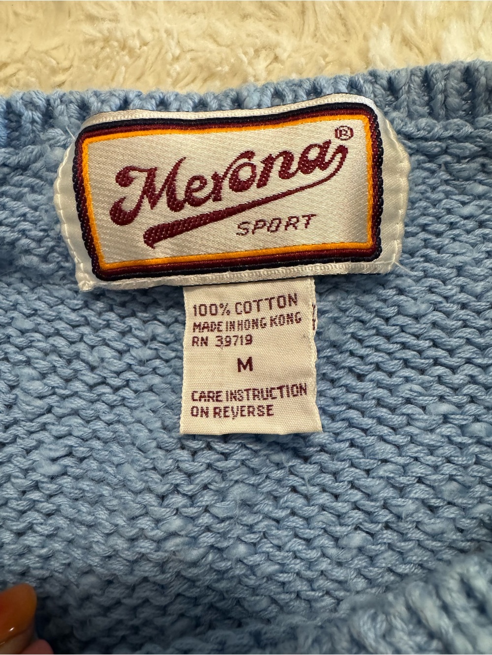Vintage 90s Merona Sport Striped Knit Sweater Vest Medium Blue Cream Cotton - Picture 2 of 5